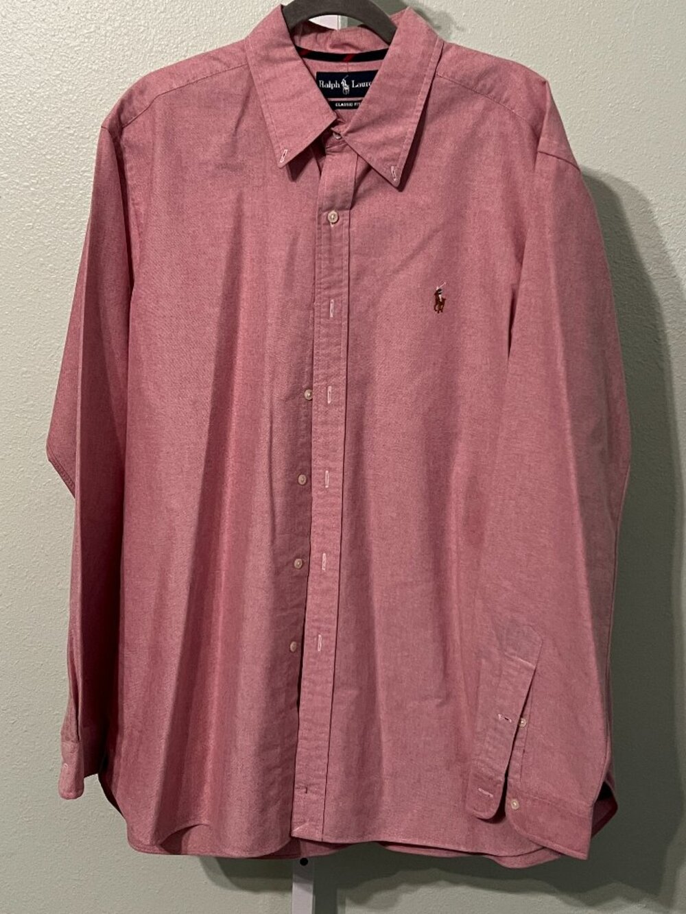 Ralph Lauren Classic Fit 100% Cotton Light Red Long-Sleeve Button-Up SZ XL
